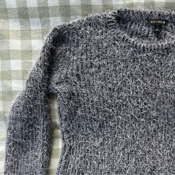 Grey Crop Fuzzy Sweater, Grommet Detail - Picture 1 of 5